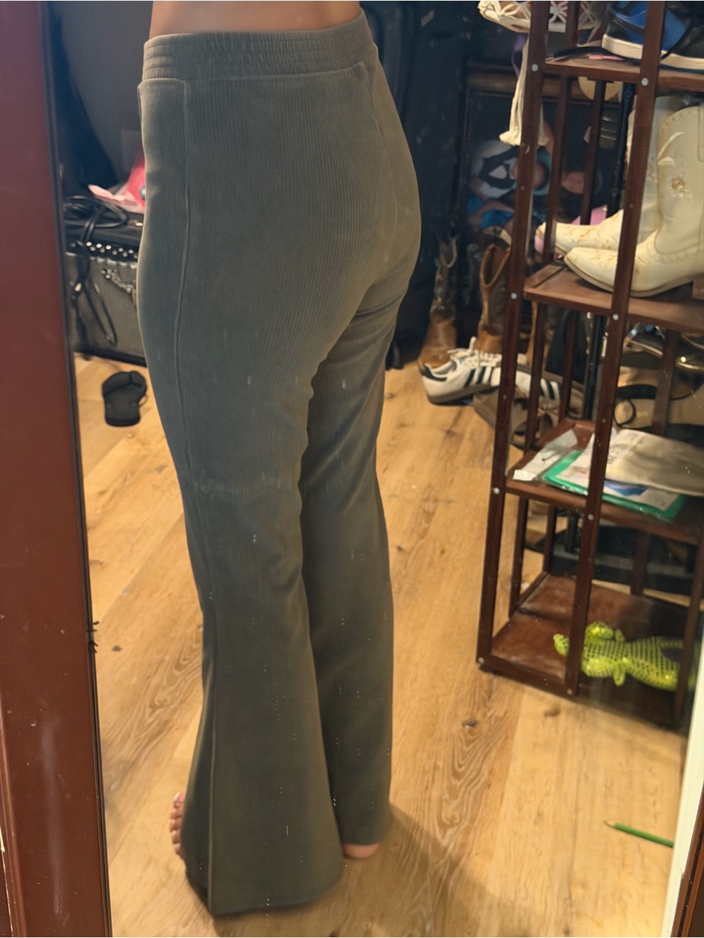 aerie Olive Ribbed High-Rise Flare Pants - Picture 2 of 3